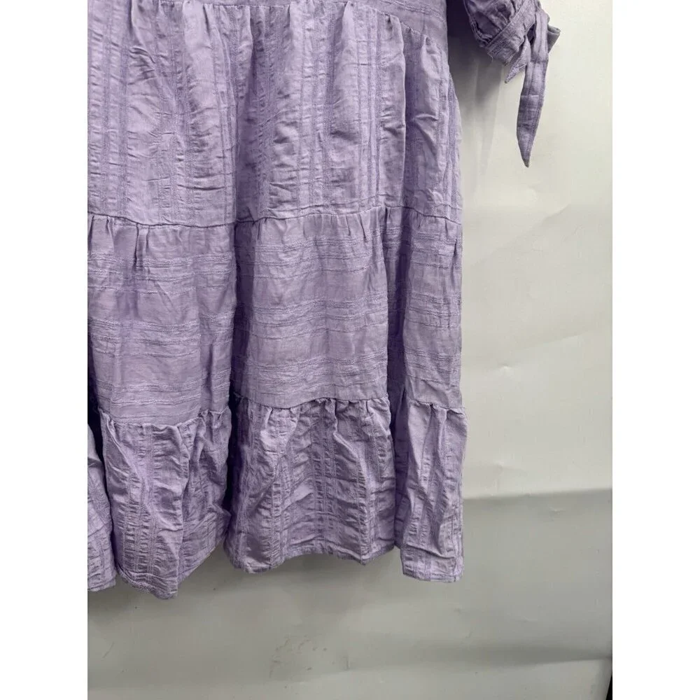Talulah Mini Dress Women Small Purple Textured Tiered Farm Cottage Peasant Fairy